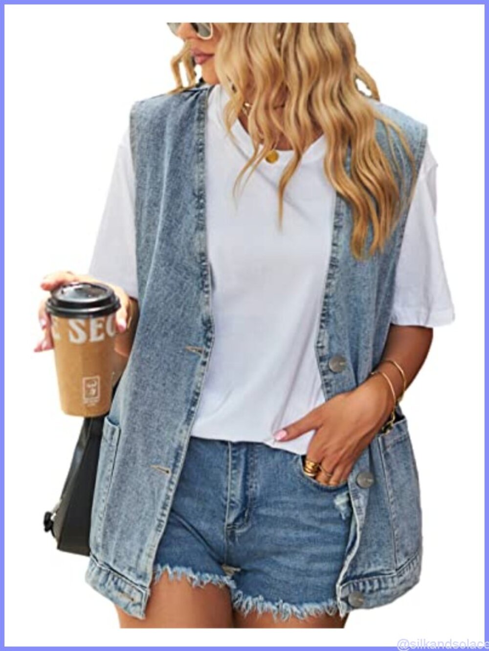 Sleeveless Denim Jean Vest Oversized Button Down Women Summer